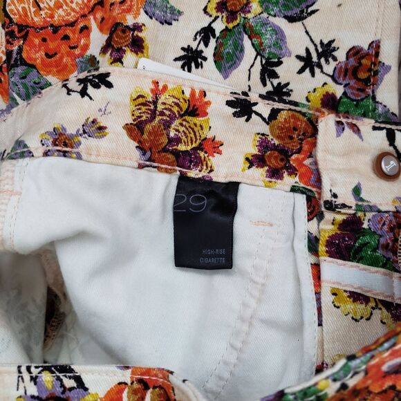 Pilcro Anthro The Cigarette High Rise Slim Straight Floral Jeans Stretch - Picture 9 of 13